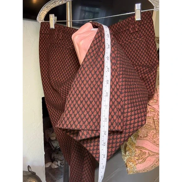 Anthropologie Leifsdottir Brown Geometric Diamond Print Flare Leg Pants Size 6 - Picture 7 of 11